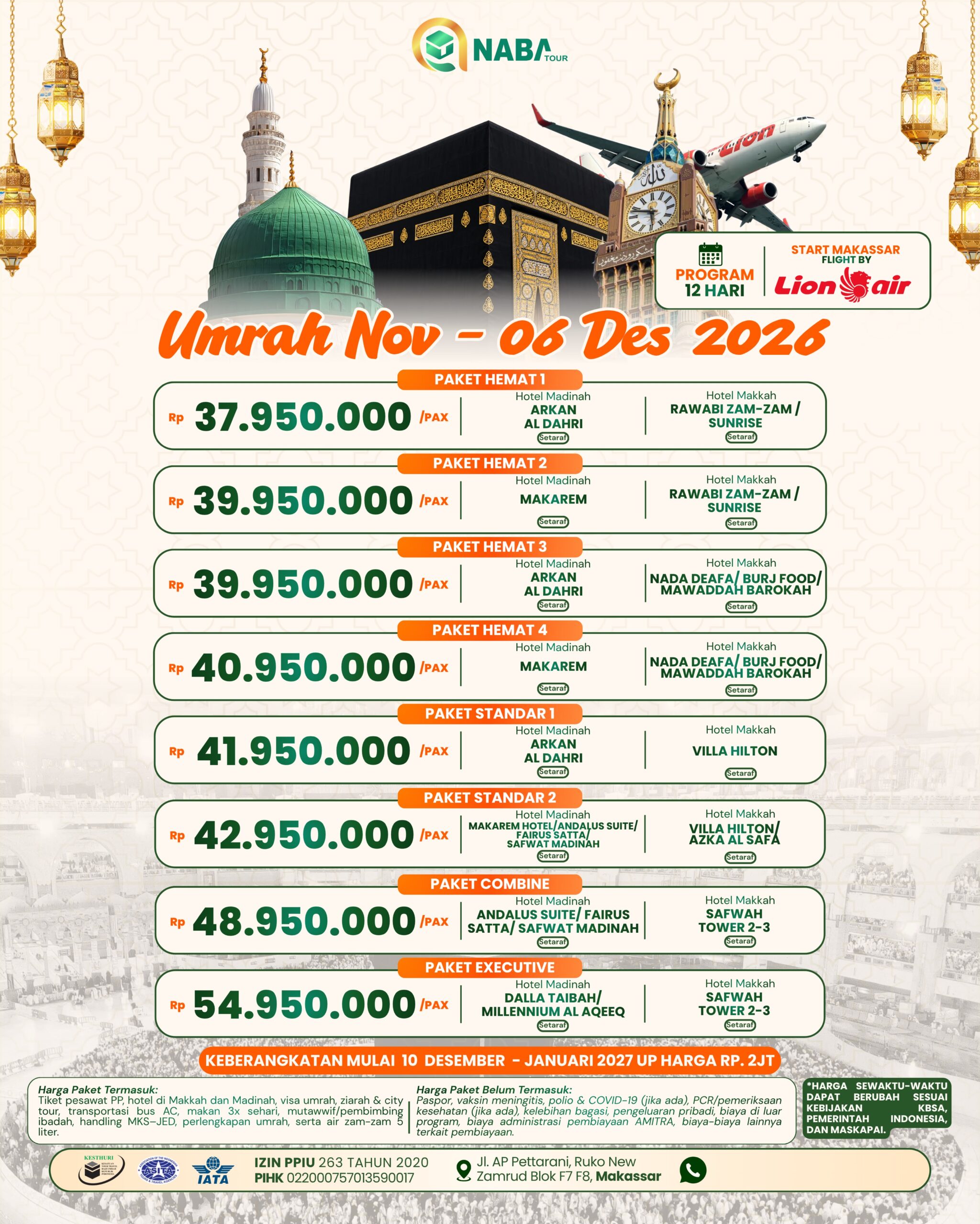 Paket Umrah Naba Tour Makassar Desember 2026 Lion Air