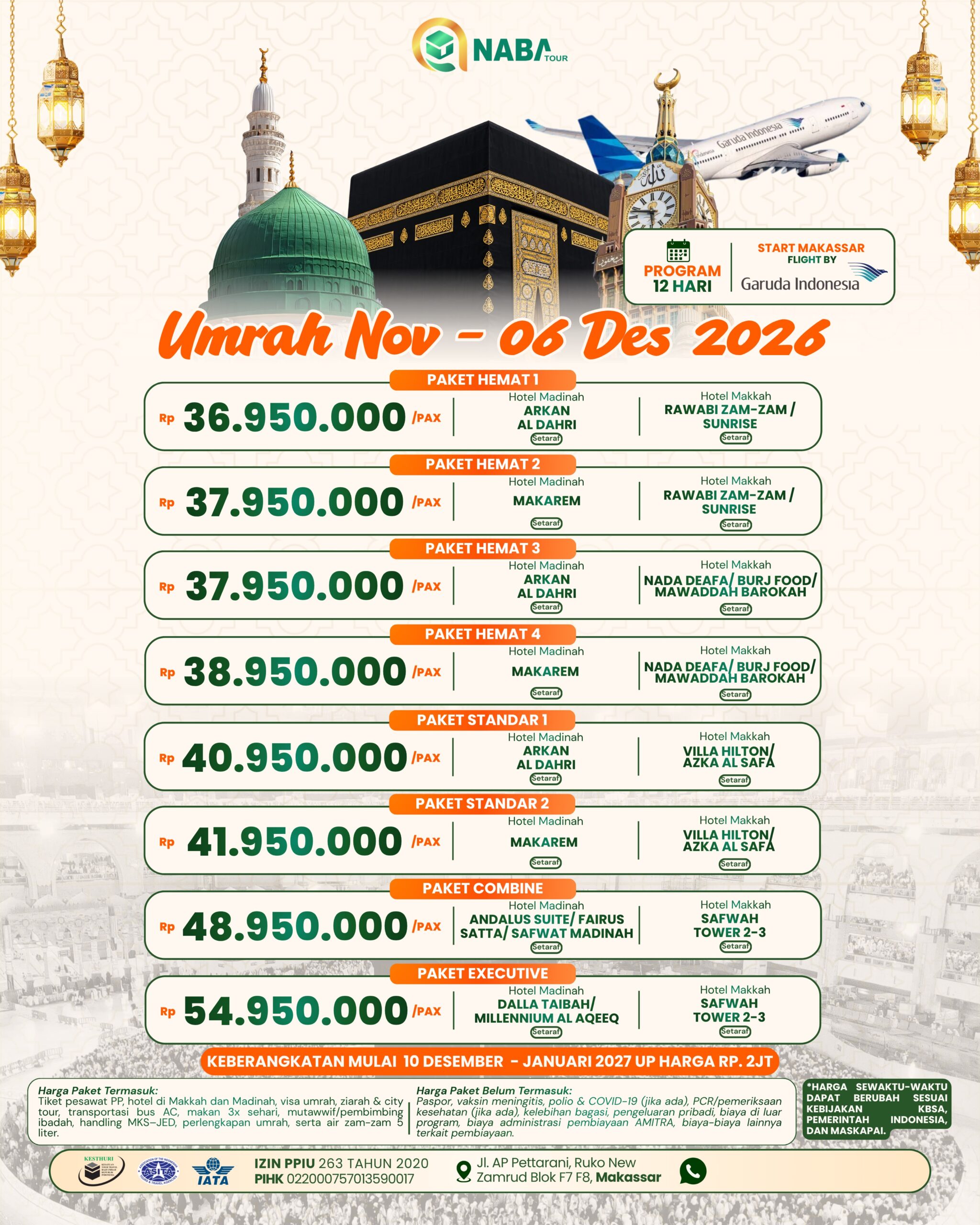 Paket Umrah Naba Tour Makassar Desember 2026 Garuda Indonesia